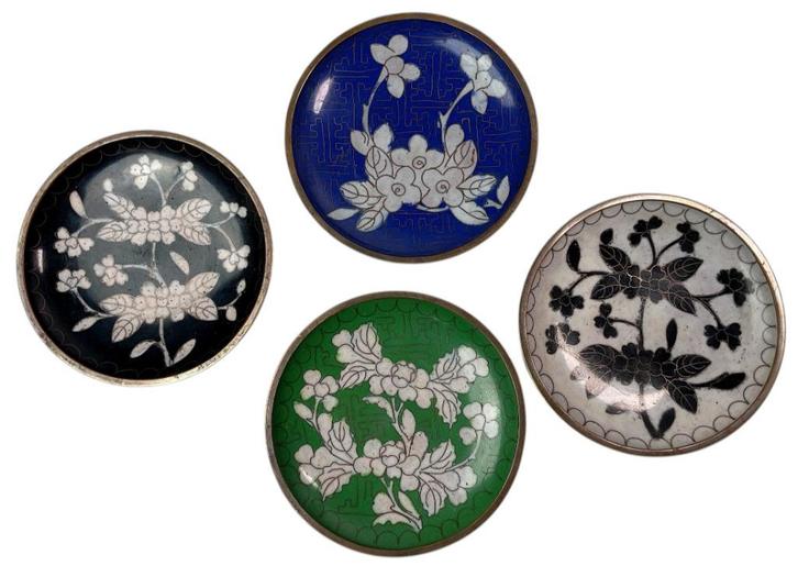 Set antieke Chinese cloisonné onderzetters begin 20e eeuw, Antiek en Kunst, Antiek | Emaille, Ophalen of Verzenden