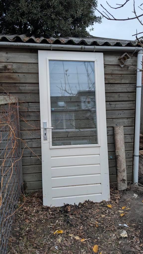 Oude achterdeur met driepuntssluiting en HR++ glas, Doe-het-zelf en Verbouw, Deuren en Horren, Gebruikt, Buitendeur, 200 tot 215 cm