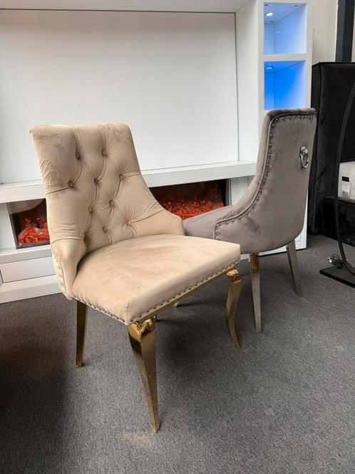 Mooie ring stoelen in het taupe en grijs nieuw in doos, Huis en Inrichting, Stoelen, Vijf, Zes of meer stoelen, Metaal, Stof, Overige kleuren
