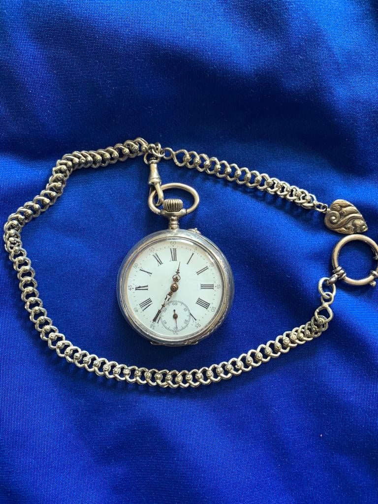 Zilveren zakhorloge (paard) en ketting, Overige merken, Zakhorloge, Verzenden, 1900 tot 1930