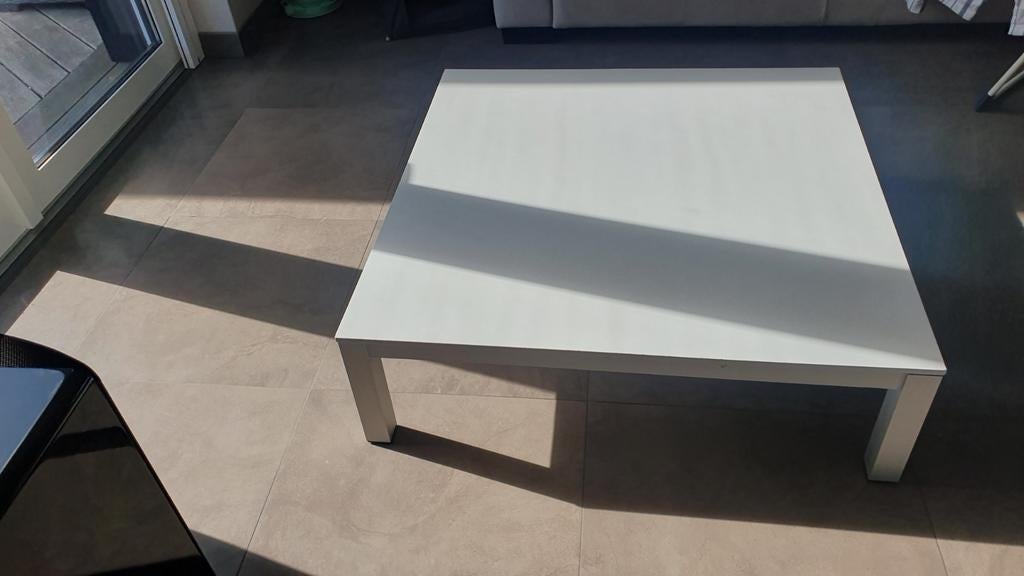 Lage salontafel, 100x100x30, wit met alu frame, Ophalen, Strak, Gebruikt, 75 cm of meer