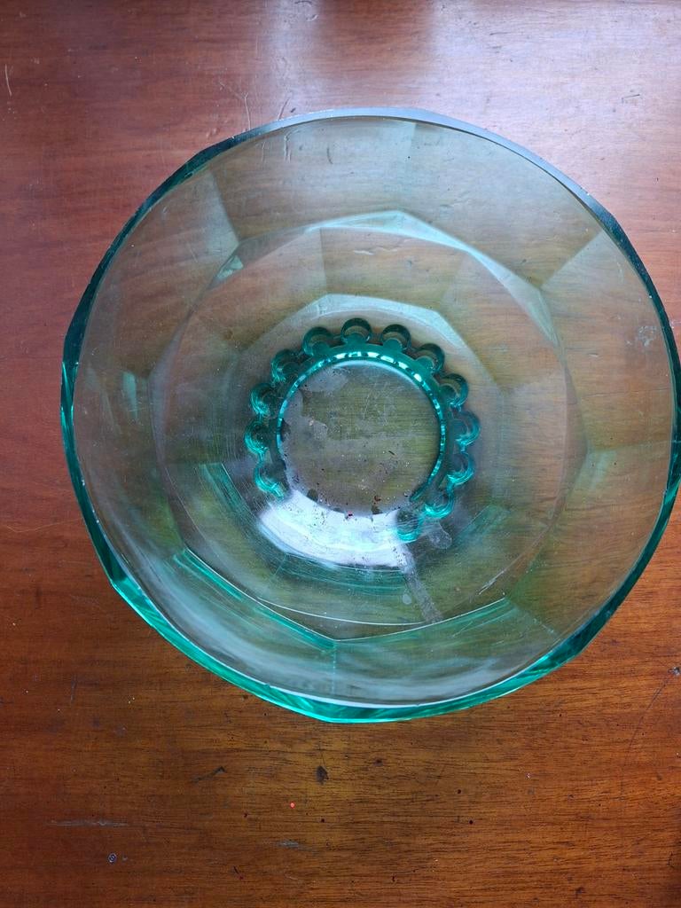 Vintage turquoise fruitschaal, Huis en Inrichting, Woonaccessoires | Schalen en Manden, Ophalen of Verzenden, Rond, Glas