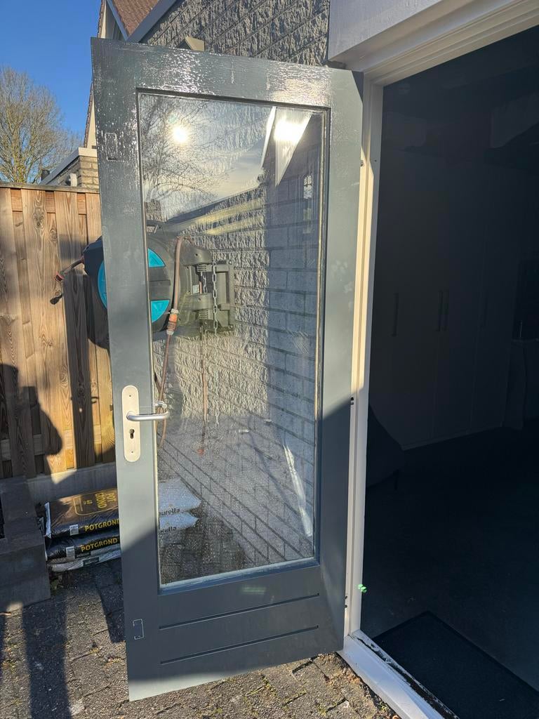 Schuurdeur hardhout dubbel glas, Doe-het-zelf en Verbouw, Deuren en Horren, Ophalen, Gebruikt, 80 tot 100 cm, Buitendeur