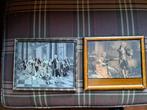 2 antieke schilderijtjes thema muziek en dans, Ophalen of Verzenden
