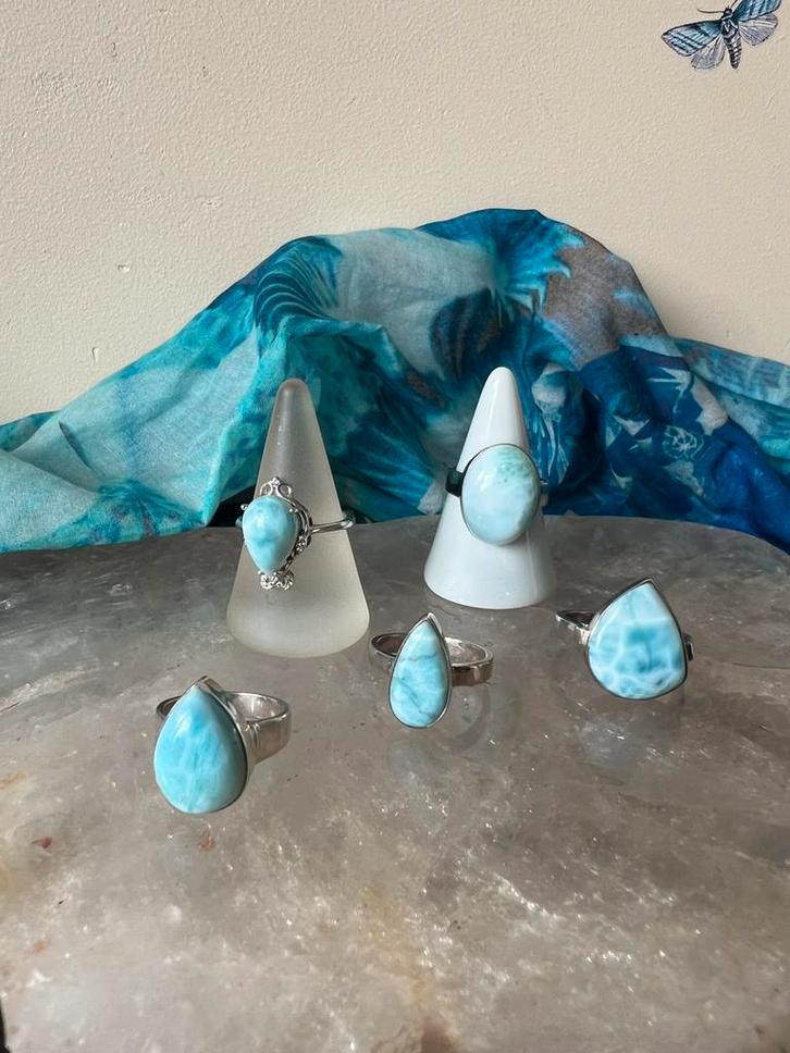 Larimar beschermt geluk intuïtie hoge trilling uniek magie, Sieraden, Tassen en Uiterlijk, Ringen, Nieuw, Dame of Heer, 18 tot 19