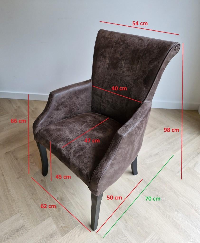 Vtwoon - set of 4 Leather dining chairs, Ophalen, Bruin, Zo goed als nieuw, Vier