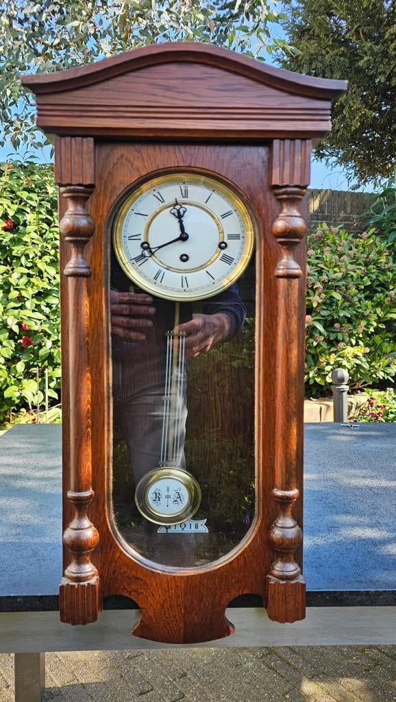 Regulateur wandklok Westminster slagwerk. Slaat elk kwartier, Antiek en Kunst, Antiek | Klokken, Ophalen