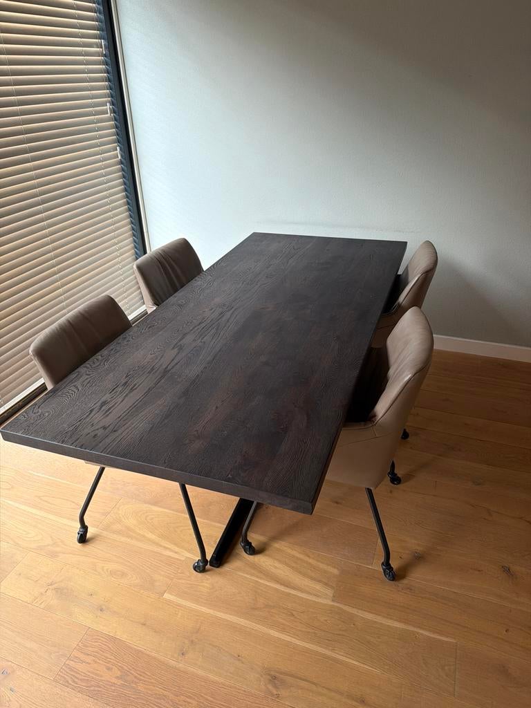 Eettafel 200x90 cm met 4 stoelen, Gebruikt, 200 cm of meer, Vijf personen of meer, Rechthoekig