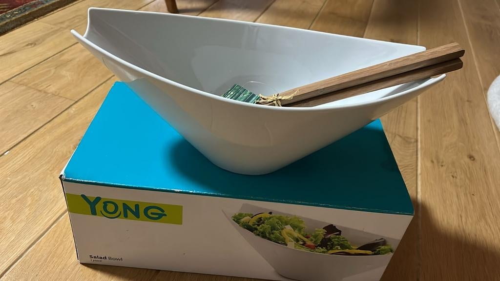 Saladeschaal met lepels - nieuw, Ophalen of Verzenden, Nieuw, Rvs