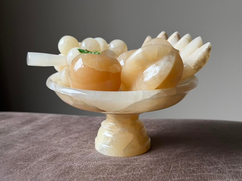 Vintage onyx marmer fruitschaal set - jaren 70 - compleet, Ophalen of Verzenden, Zo goed als nieuw