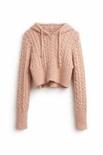 Roze Kabelgebreide Cropped Hoodie met Rits Hoodie, Ophalen of Verzenden, Roze, Maat 36 (S), Onbekend