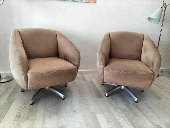 2x design draai fauteuil, Huis en Inrichting, Fauteuils, Gebruikt, Metaal, Stof, 75 tot 100 cm, 75 tot 100 cm, Ophalen