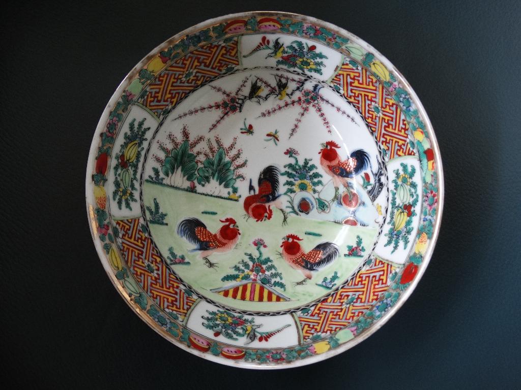 Famille verte hanenkom, kom hanen, meerkleurig China schaal, Antiek en Kunst, Ophalen