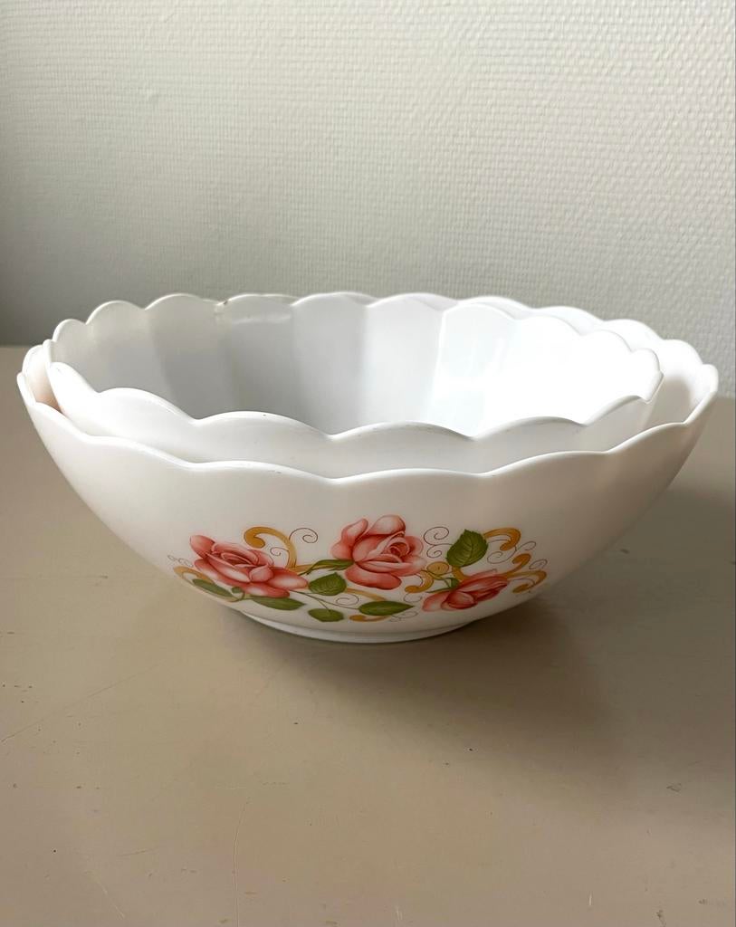 Vintage Arcopal schalenset met roosjes, Ophalen of Verzenden