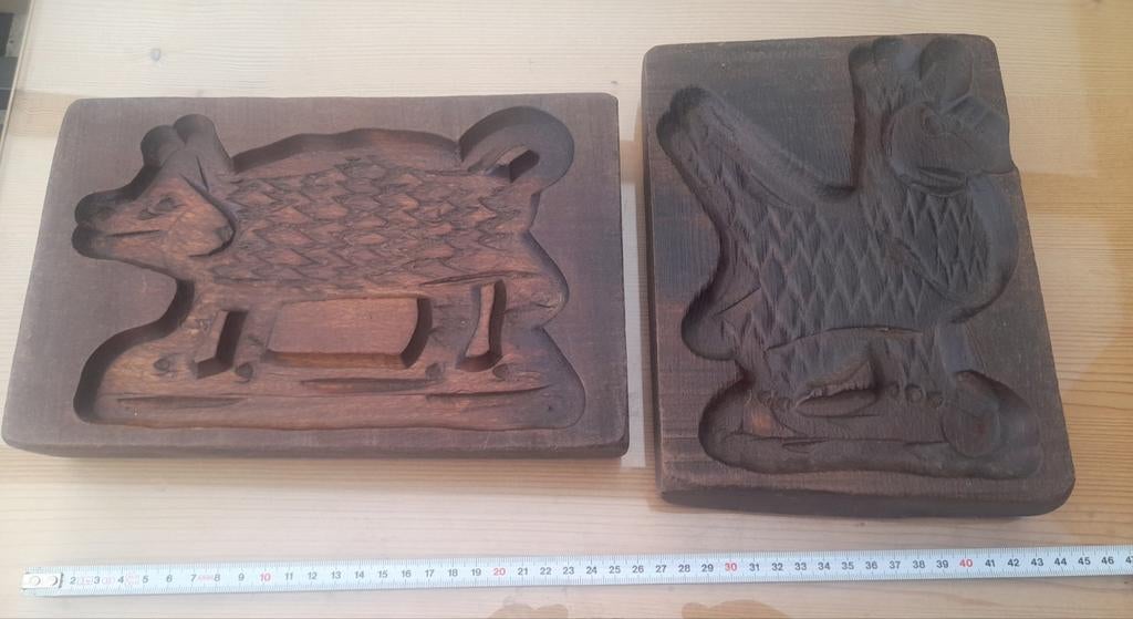 2 oude houten speculaasvormen met ophanghaakje, Ophalen of Verzenden