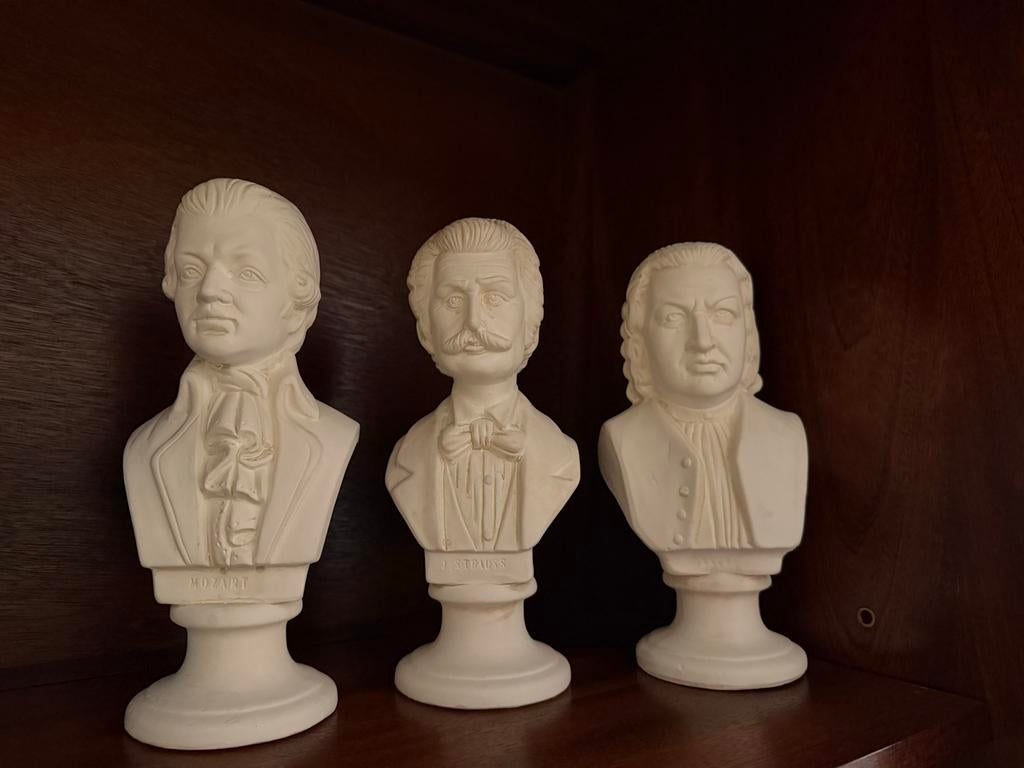 Bustes van Mozart, Strauss en Bach, Antiek en Kunst, Minder dan 20 cm, Buste, Ophalen of Verzenden, Man