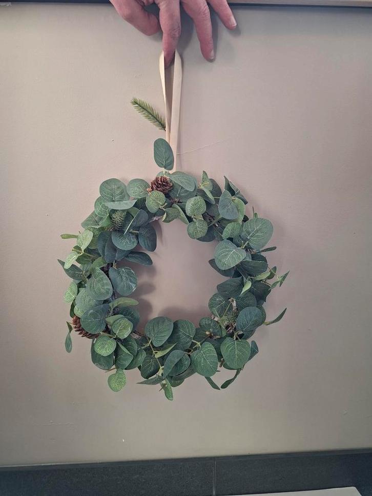 Decoratieve Krans met Eucalyptus en Dennenappels, Huis en Inrichting, Woonaccessoires | Kransen, Zo goed als nieuw, Ophalen of Verzenden