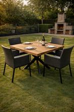 Afrormosia tafel 100x100 massief hout | luxe design tafel, 50 tot 100 cm, Nieuw, Vijf personen of meer, Afrormosia tafel massief hout design luxe maatwerk uniek