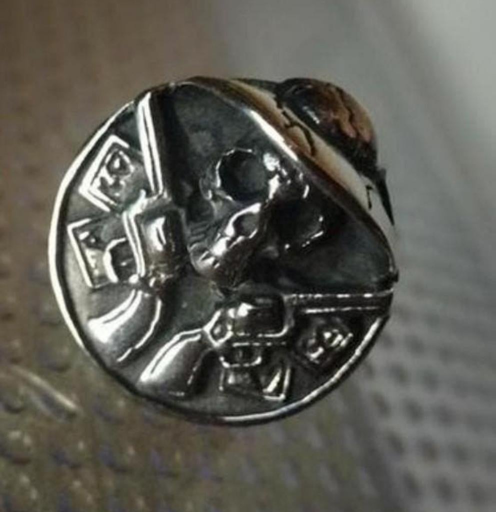 Doodskop Ring met Pistolen - Outlaws Amsterdam Stijl, IJzer of Staal, 19 tot 20, Heer, Nieuw