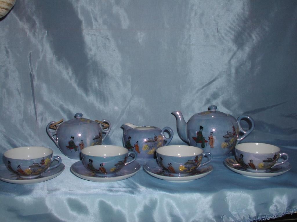 Aziatisch theeservies; eierschaal porselein Japan, Gebruikt, Ophalen of Verzenden, Overige stijlen, Porselein