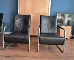 2 fauteils, zwart leer met buisframe, Collezione Manzioni, Huis en Inrichting, Fauteuils, Ophalen, Gebruikt, Industrieel design