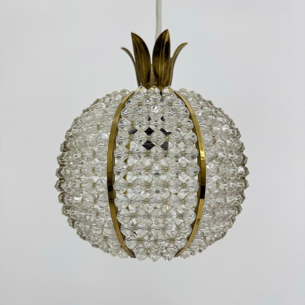 Emil Stejnar hanglamp ananas jaren '70 - Kristal & Messing, Gebruikt, Lamp, Lamp, Ophalen of Verzenden
