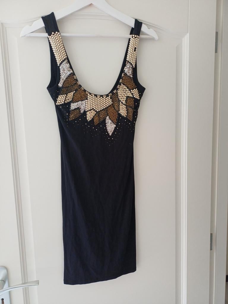 Zwart Topshop jurkje met gouden en zilveren kralen, Zwart, Topshop, Ophalen of Verzenden, Zo goed als nieuw