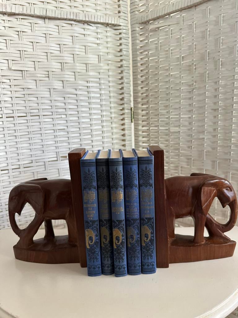 Brocante landelijke olifanten boekensteunen set, Ophalen of Verzenden