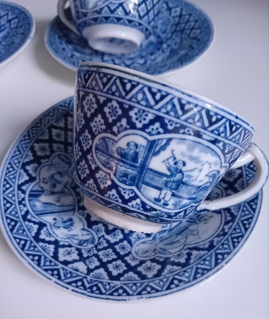 4 Antieke Kangxi look blauw-witte kop en schotels, Antiek en Kunst, Antiek | Servies los, Ophalen of Verzenden