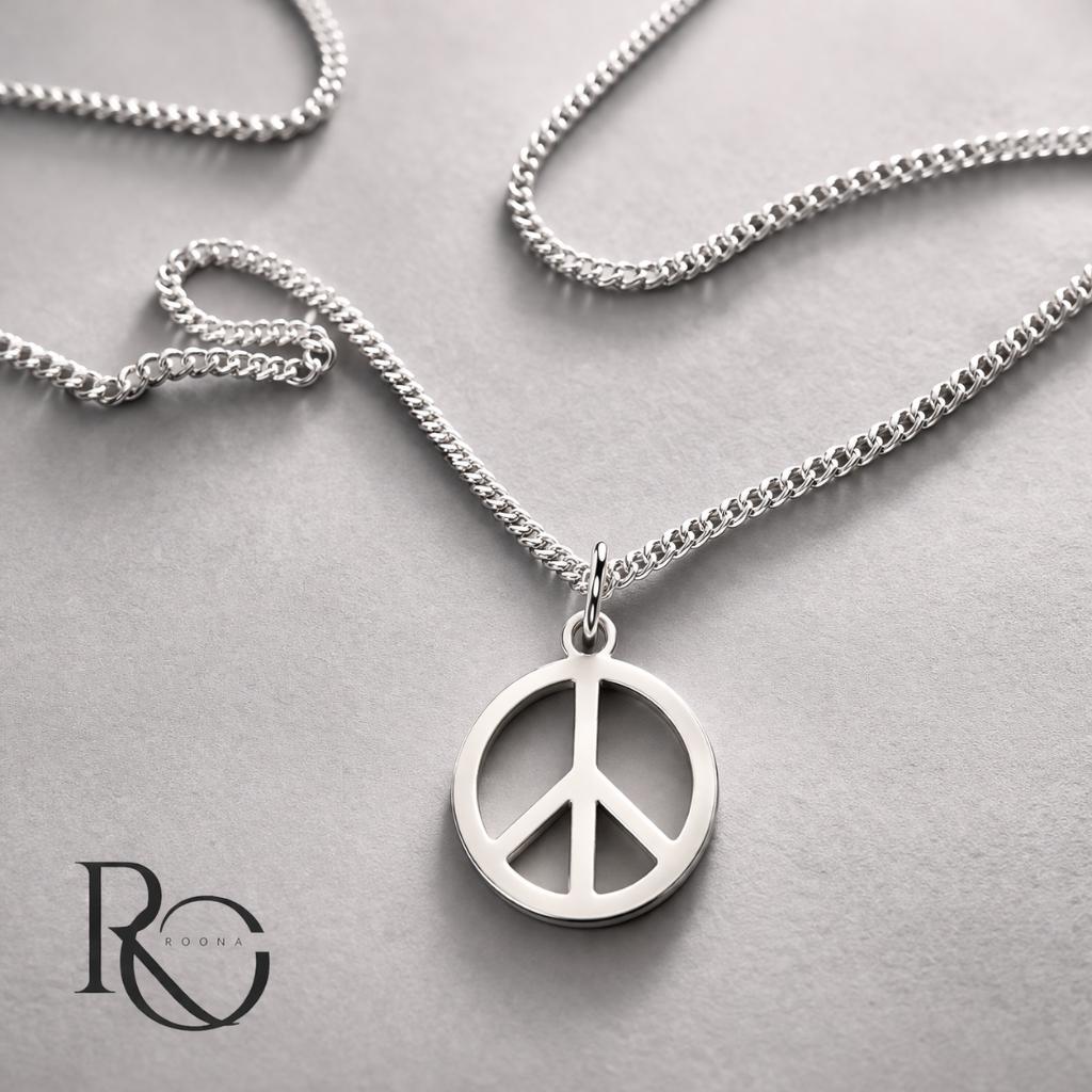 Zilveren Peace Hanger 925 – incl. ketting (45cm), Nieuw, Ophalen of Verzenden, Kruis of Symbool, Zilver