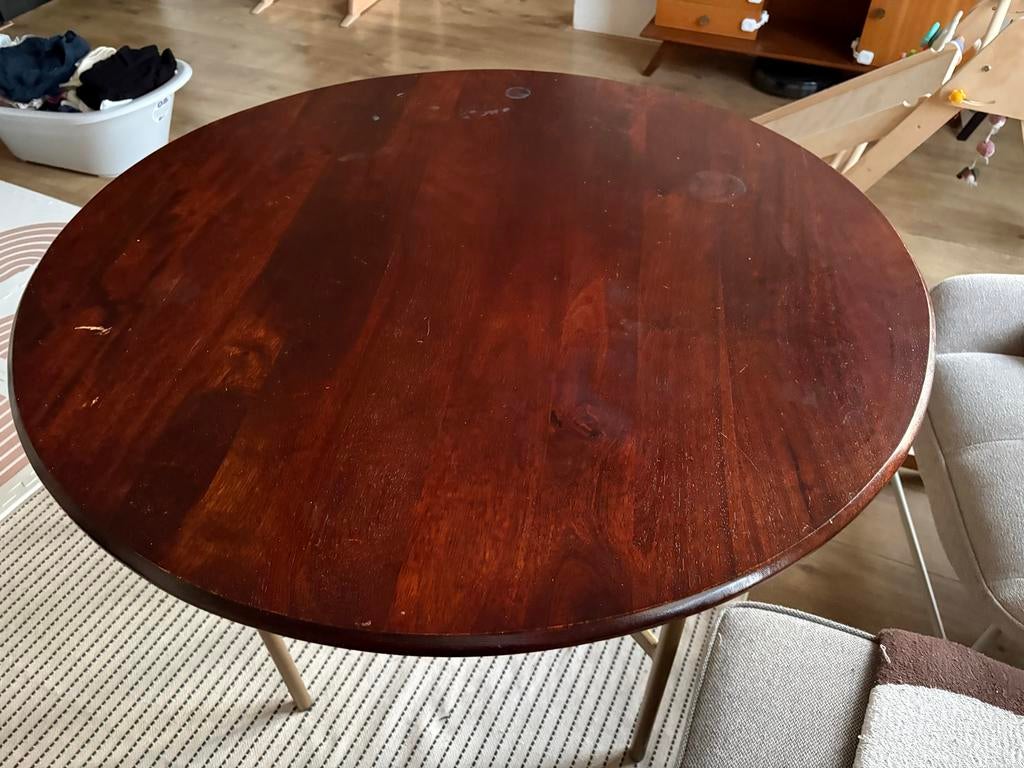 MADE COM Bortolin ronde eettafel donker hout / messing poten, Ophalen, Gebruikt, Rond, Mid-century