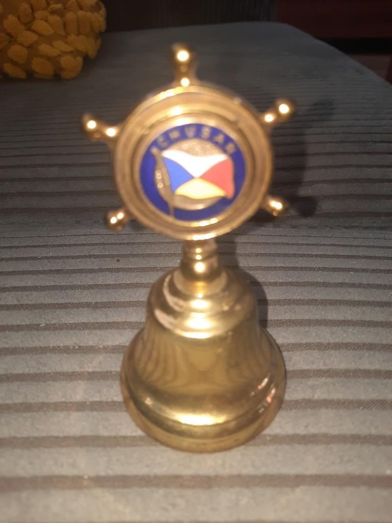 Vintage scheepsbel met stuurwiel en Chusan-embleem, Antiek en Kunst, Ophalen of Verzenden