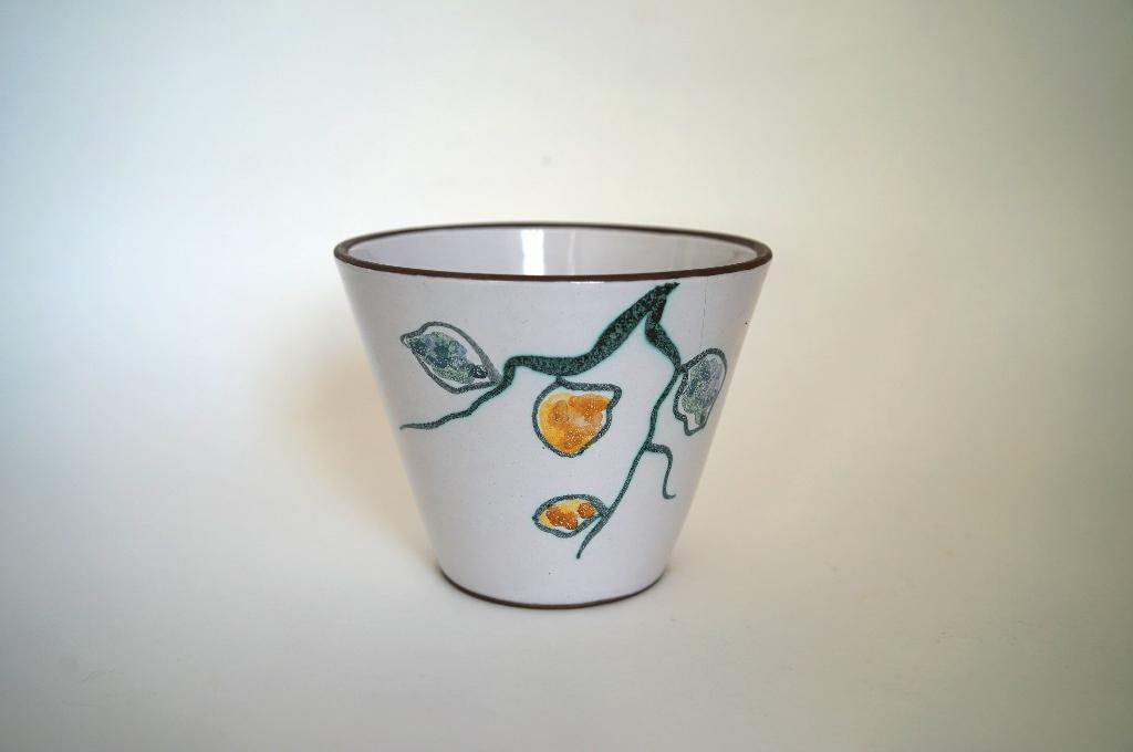 vintage bloempot brons? keramiek cachepot handgeschilderd, Gebruikt, Rond, Binnen, Ophalen of Verzenden