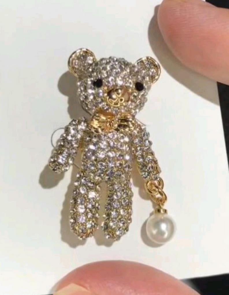 Nieuwe Broche Beer met Kristallen en Parel, Overige materialen, 4 tot 7 cm, Met kristal, Nieuw