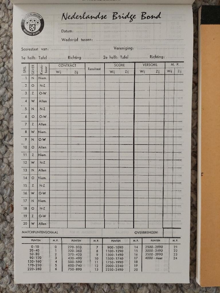 Bridge, twee boekjes met scoreformulieren, Drie of vier spelers, Ophalen of Verzenden, Nieuw