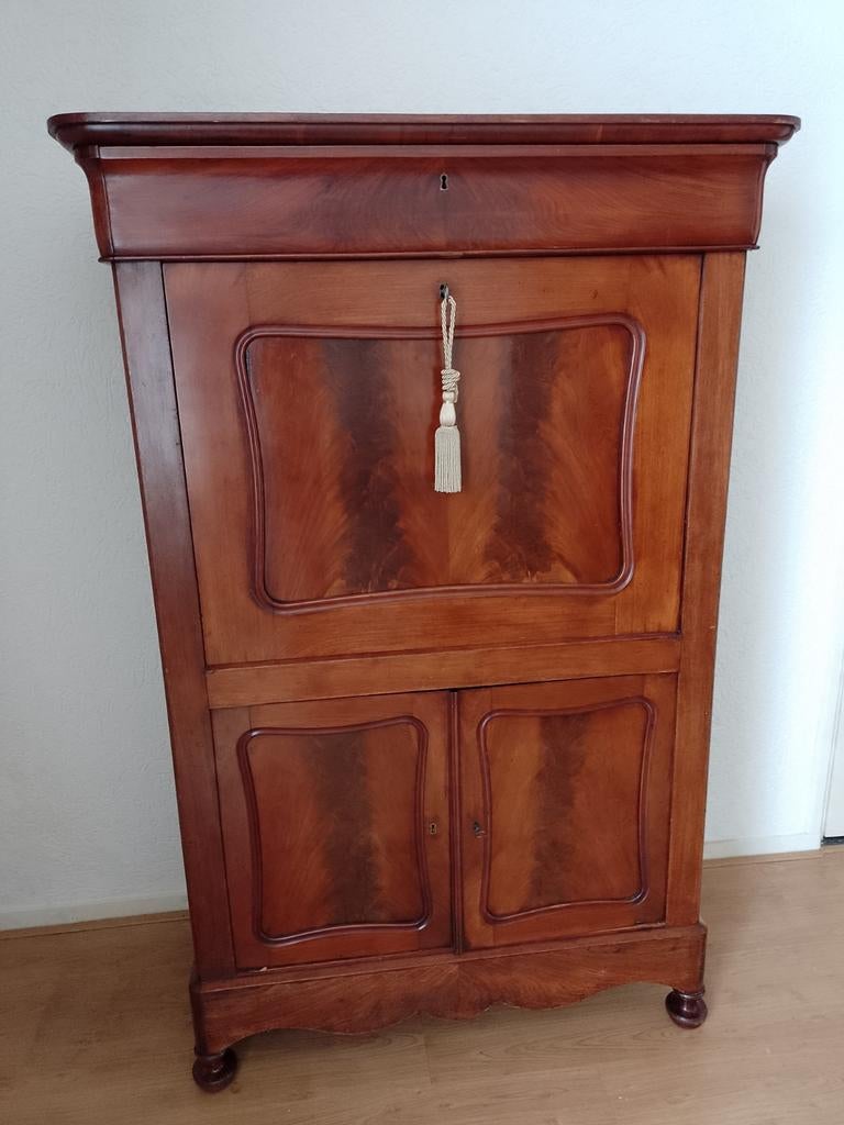 Antieke mahonie Biedermeier secretaire kast rond 1900, Antiek en Kunst, Ophalen