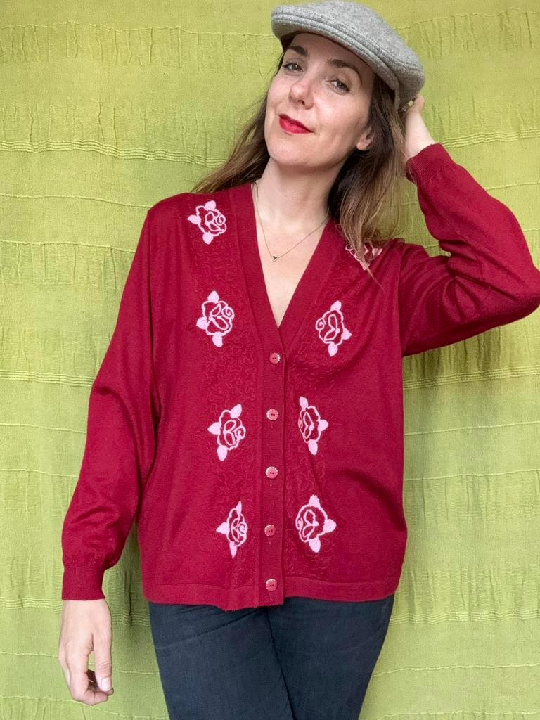 Vintage vest / vestje - rood - print - 40/L/large, Kleding | Dames, Maat 38/40 (M), Hgv, Ophalen of Verzenden, 1073BK