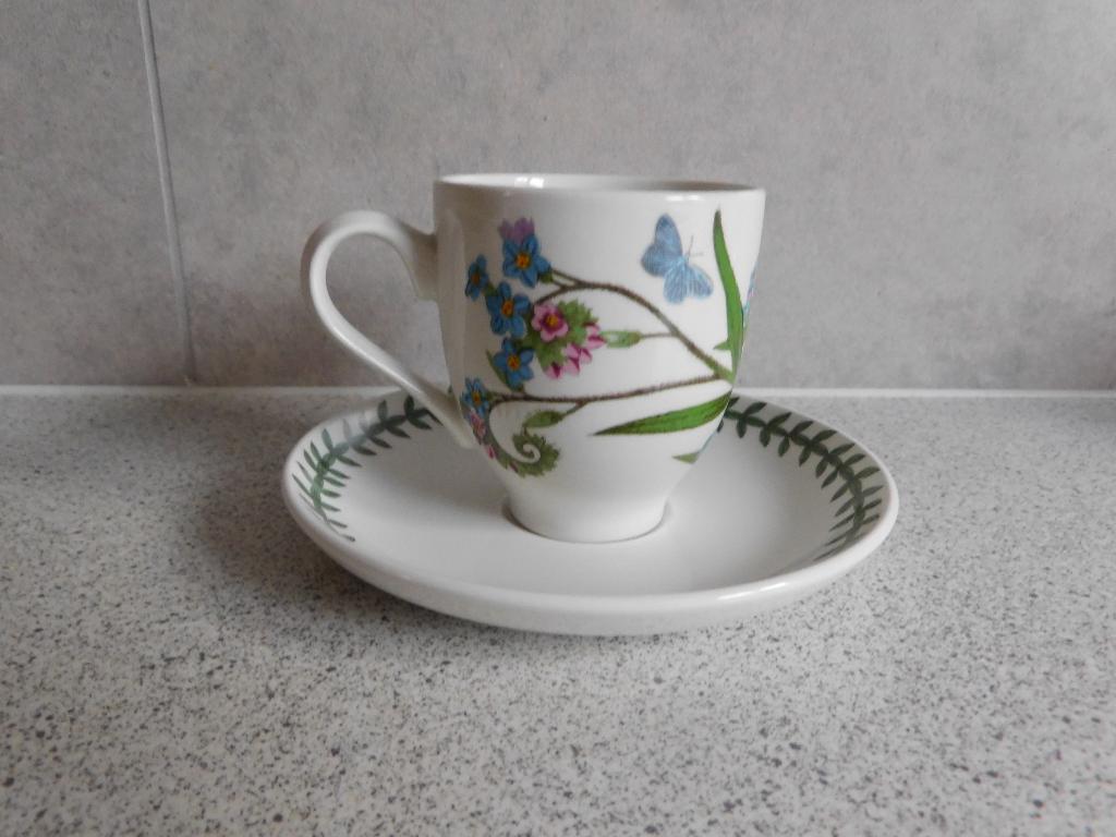 Espresso Kop en schotel Botanic Garden Portmeirion, Ophalen of Verzenden, Zo goed als nieuw, Overige stijlen, Kop(pen) en/of Schotel(s)