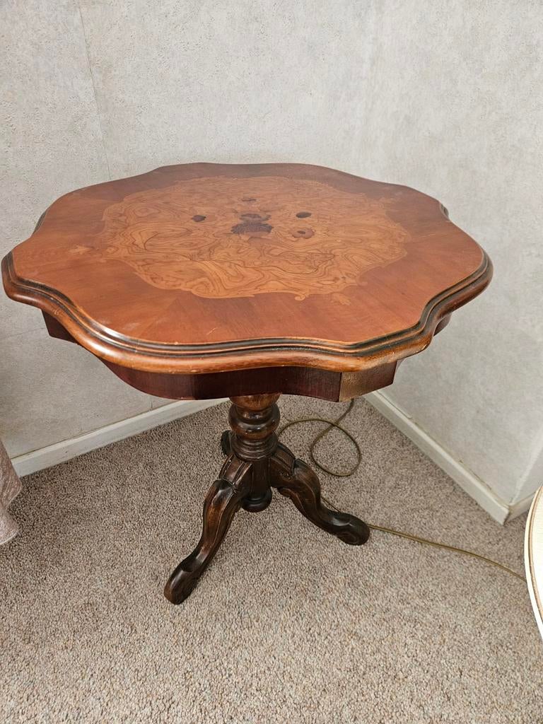 Antieke bijzettafel wijntafel met inlegwerk, Antiek en Kunst, Antiek | Meubels | Tafels, Ophalen of Verzenden