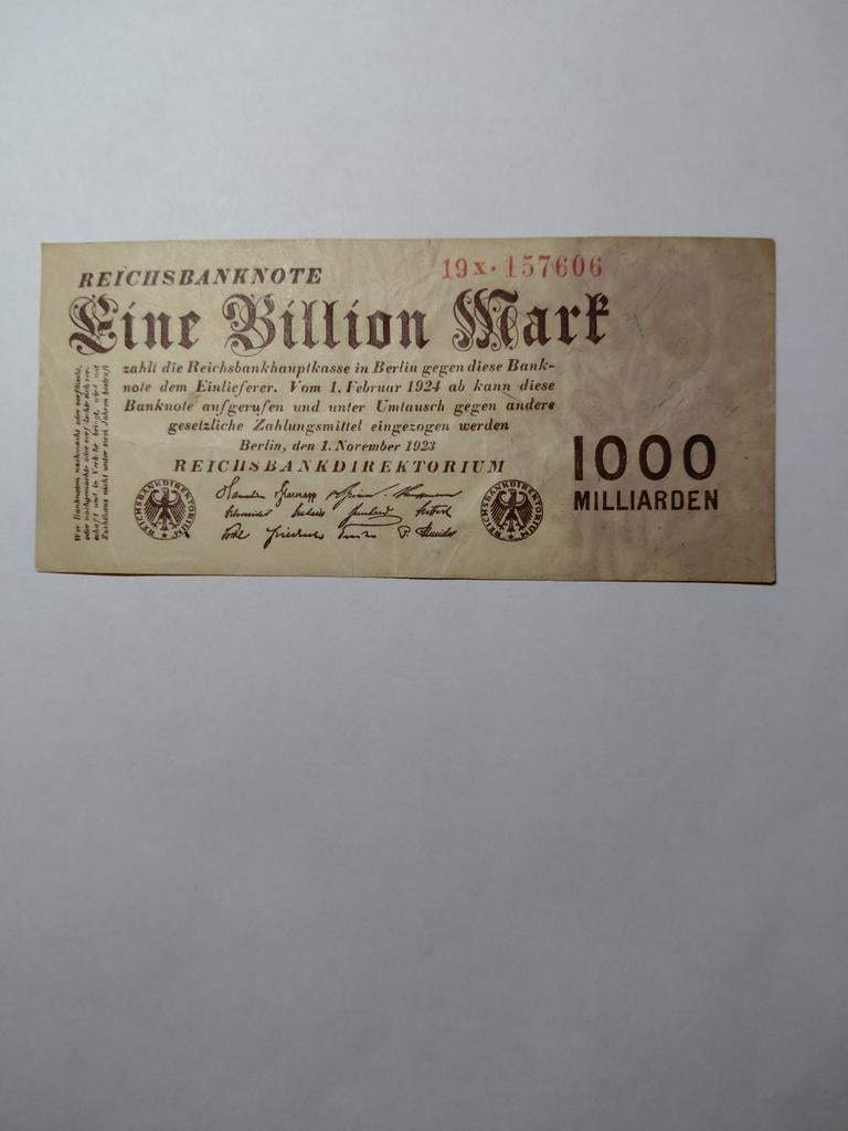 Duitse 1 Billion , 1000 miljarden  mark 1923, Postzegels en Munten, Bankbiljetten | Europa | Niet-Eurobiljetten, Ophalen of Verzenden