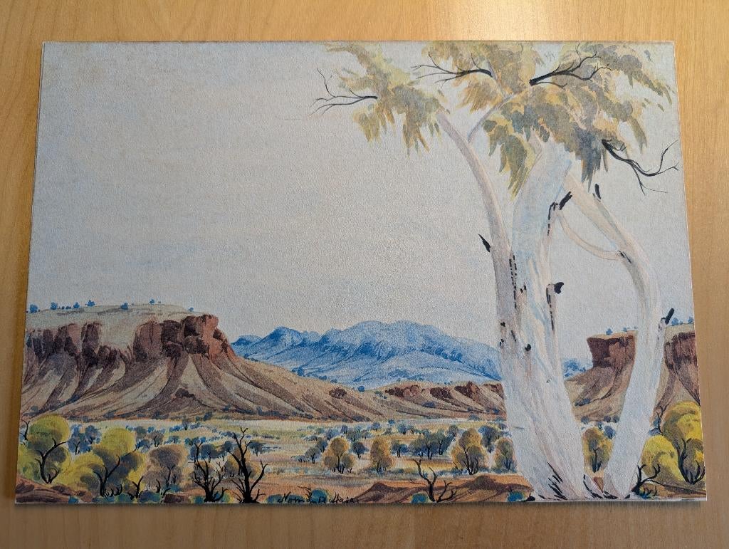 Tekening (waterverf? op papier) van Australisch landschap, Ophalen of Verzenden