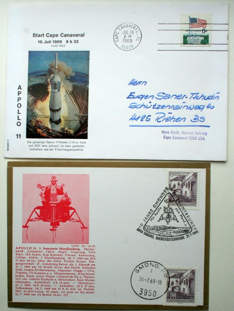Ruimtevaart, envelop en briefkaart Apollo 11, Ophalen of Verzenden, Envelop