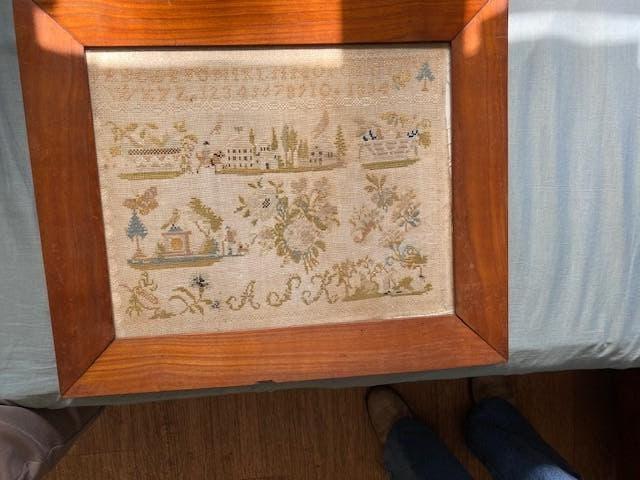 Antieke merklap, Ophalen of Verzenden, Gebruikt, Handborduren, Borduurgaren of Zijde