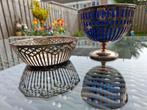 Set van 2 bonbonnières, zilverkleurig met blauw glas, Ophalen