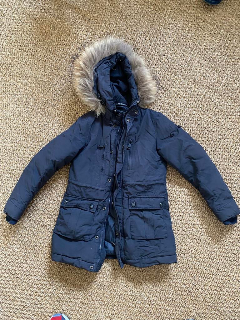 Donkerblauwe winterjas Airforce maat 128, Ophalen of Verzenden, Gebruikt, Jongen of Meisje, Jas