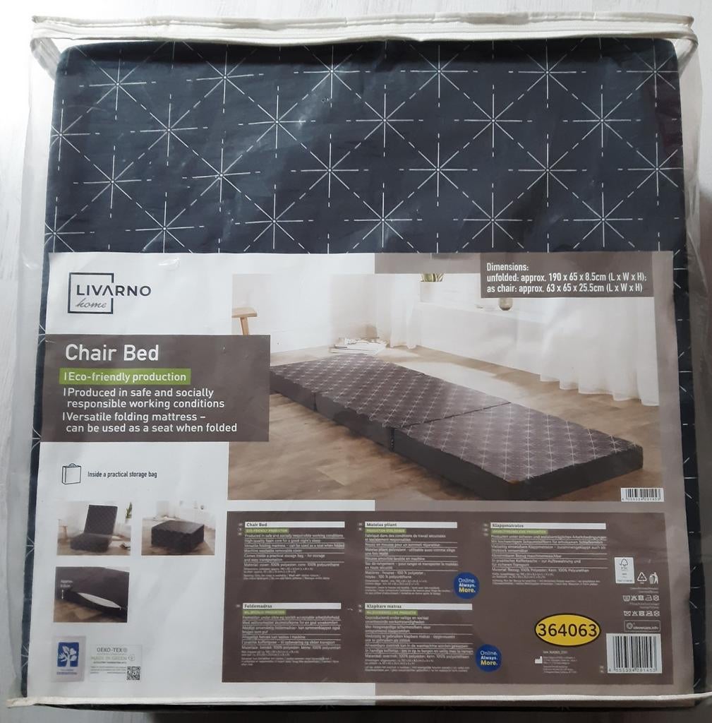 LIVARNO HOME Opvouwbaar Matras / Stoelbed - Nieuw, Ophalen, Zwart, Nieuw, 190 cm of minder