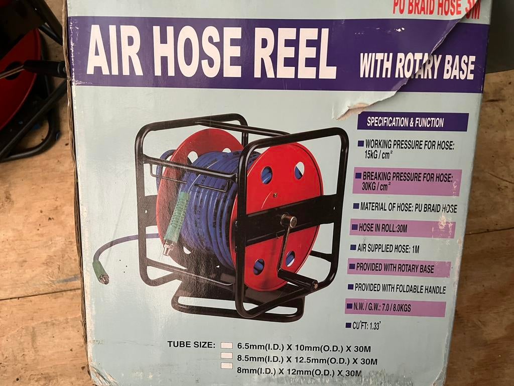 Compressor luchtslang haspel draaivoet 30 m. oprolbaar, Ophalen, 10 bar of meer, Nieuw, Minder dan 200 liter/min