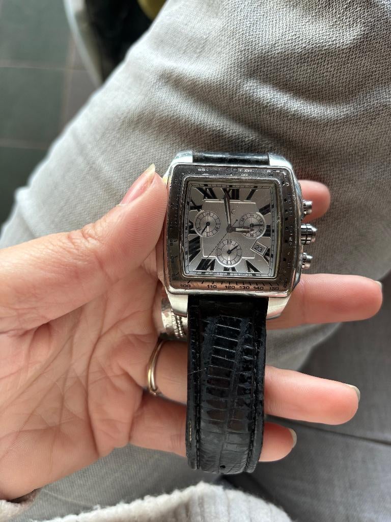 Guess Collection Gc 30007GA Chronograaf Zilver Zwart Leer, Overige merken, Overige materialen, Polshorloge, Ophalen of Verzenden