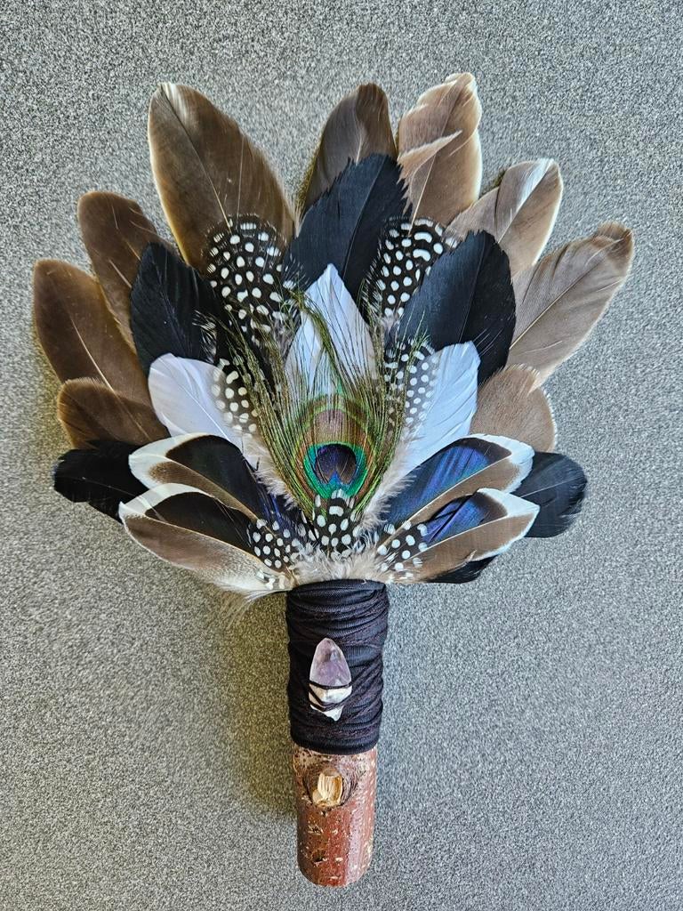 Smudge feathers amethist reiki sjamaan veren waaier wicca, Ophalen of Verzenden