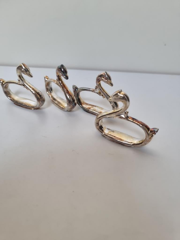 Set van 4 zilverkleurige zwaan servetringen, Antiek en Kunst, Antiek | Goud en Zilver, Ophalen of Verzenden